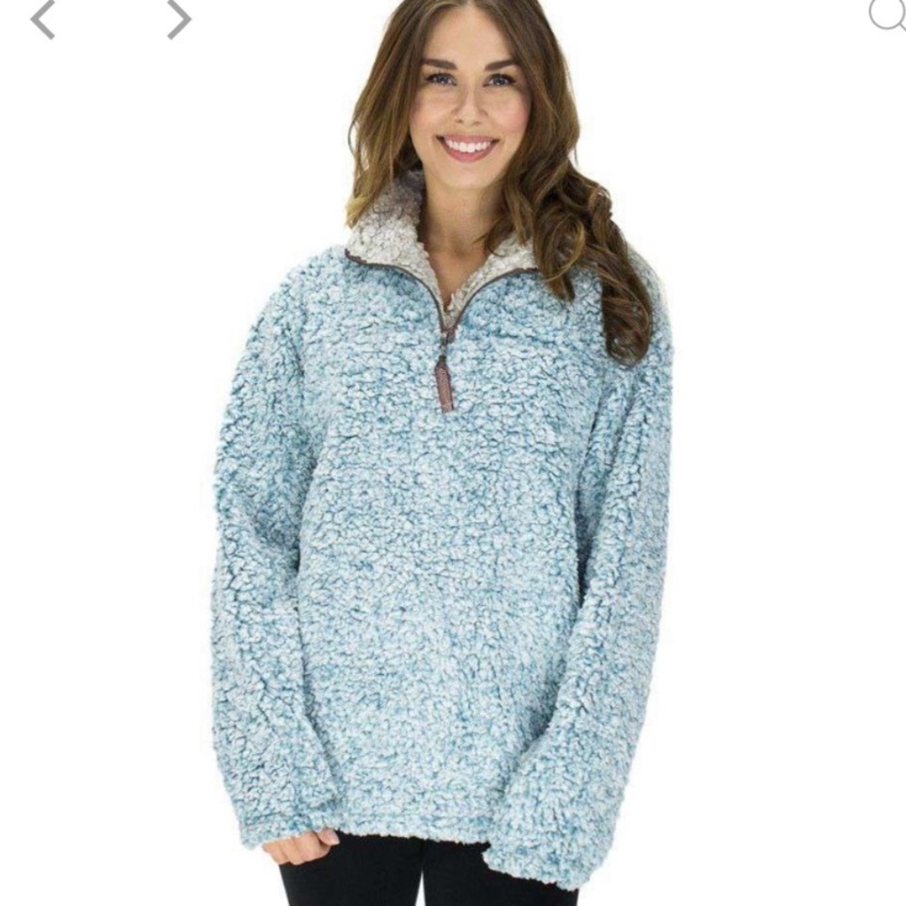 True Grit Frosty Tipped Fleece Pullover in Aqua Size M